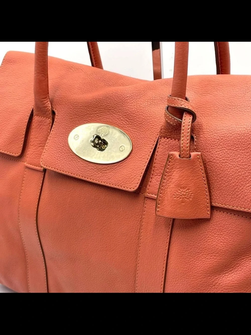 Mulberry Coral Leather Bayswater Tote with Gold Hardware